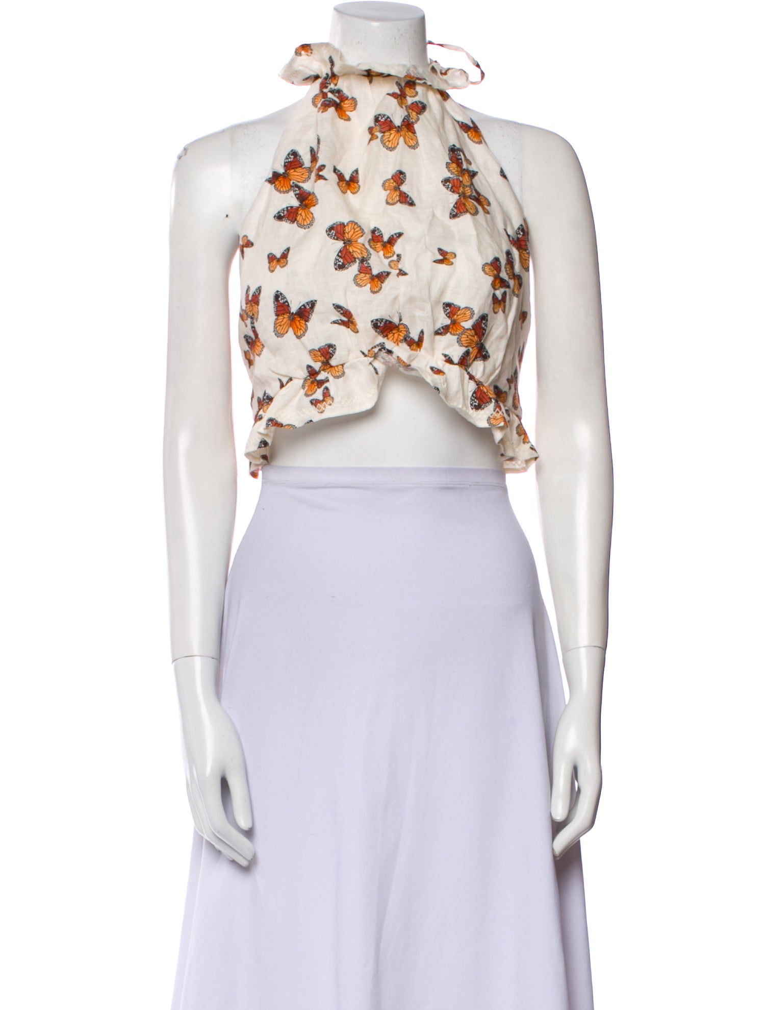 Agua Bendita Linen Floral Print Crop Top