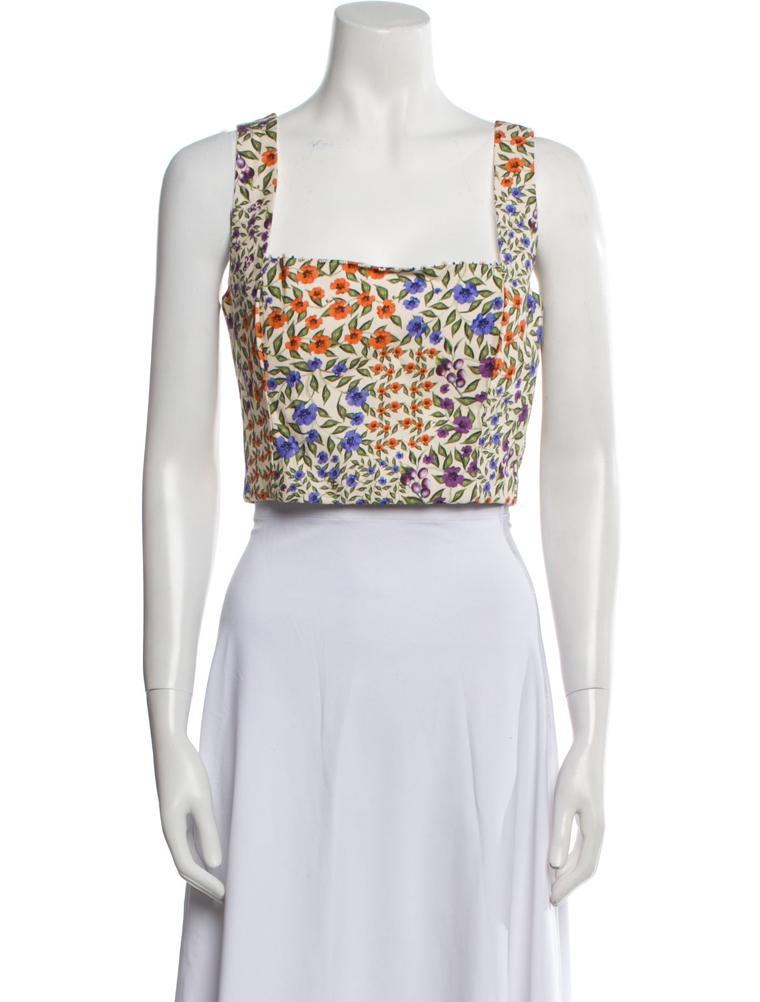 Agua Bendita Printed Square Neckline Crop Top