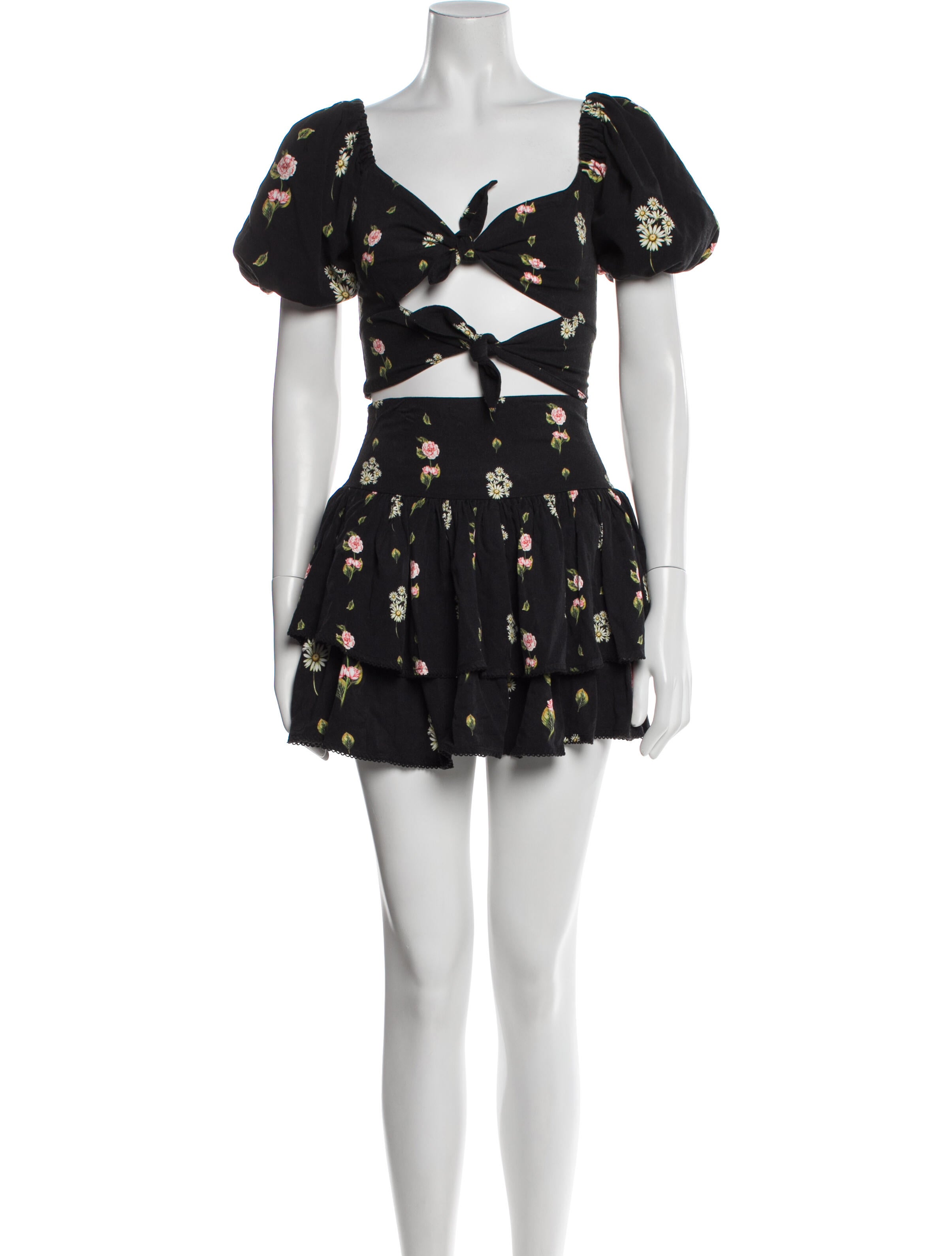 Agua Bendita Linen Floral Print Skirt Set