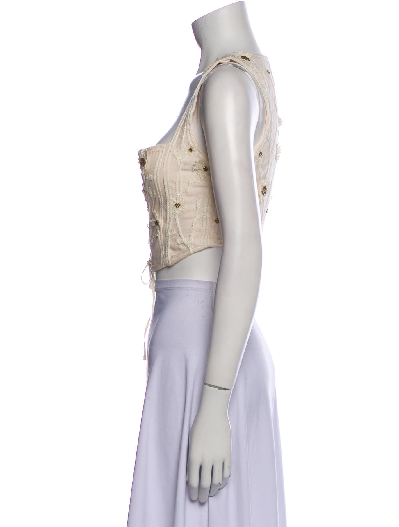 Agua Bendita Linen Square Neckline Crop Top