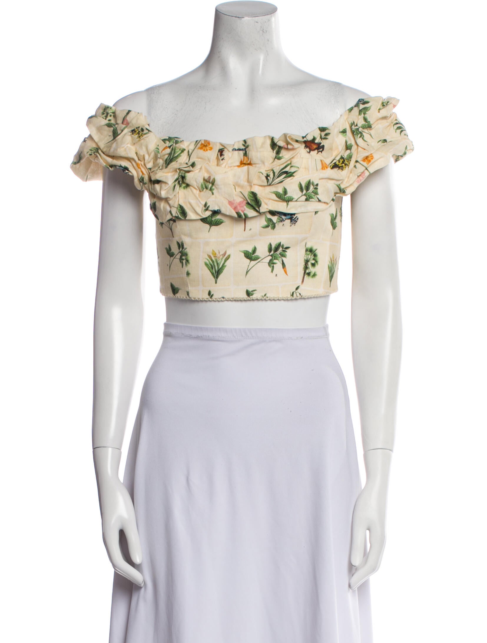 Agua Bendita Linen Floral Print Crop Top