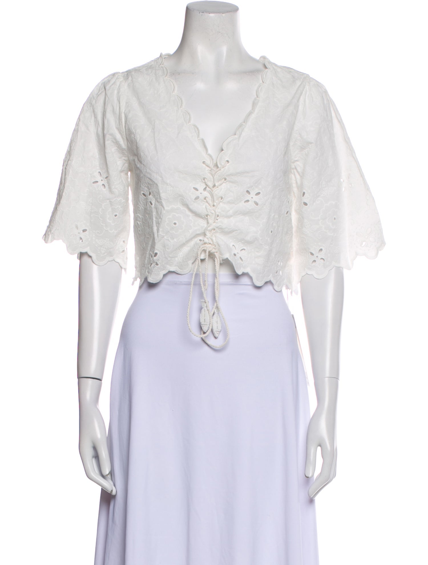 Agua Bendita V-Neck Three-Quarter Sleeve Crop Top w/ Tags