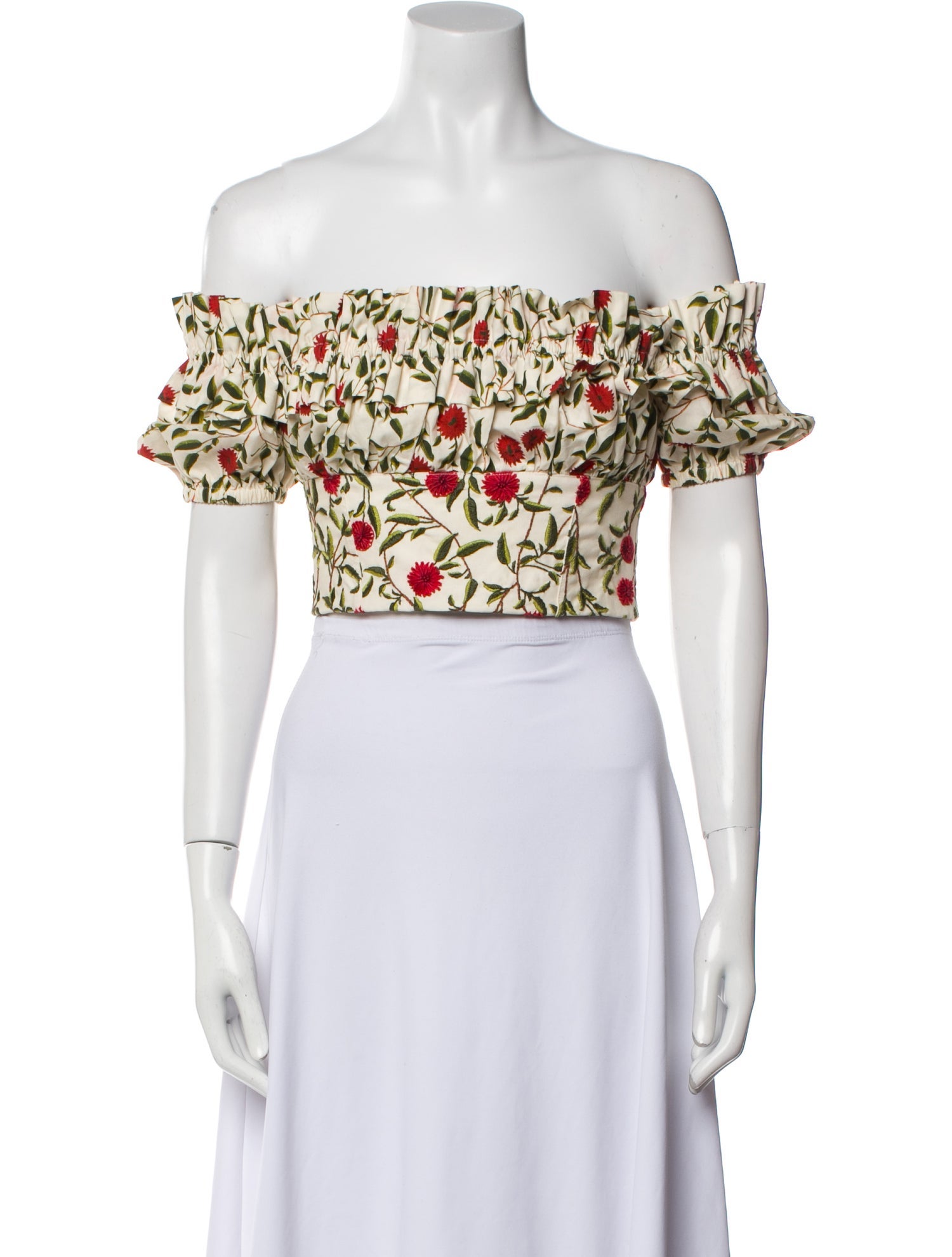 Agua Bendita Floral Print Off-The-Shoulder Crop Top