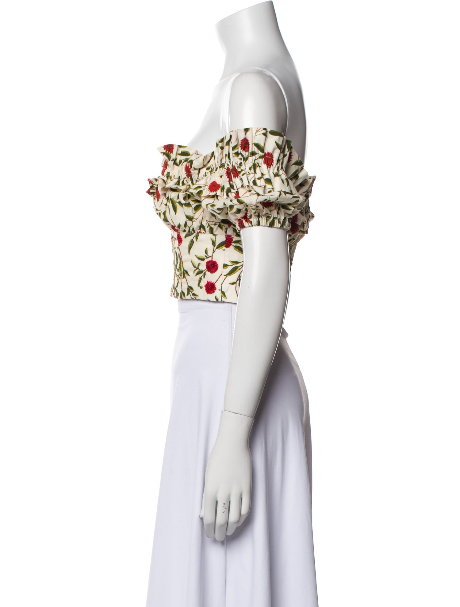 Agua Bendita Floral Print Off-The-Shoulder Crop Top