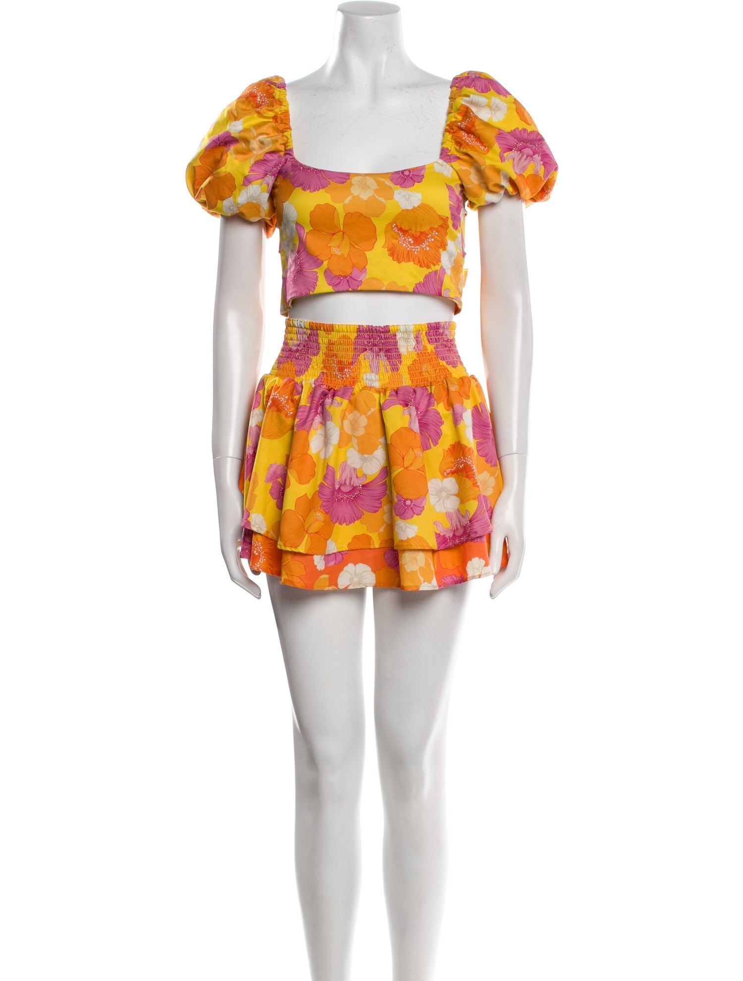 Agua Bendita Floral Print Ruffle Embellishment Skirt Set