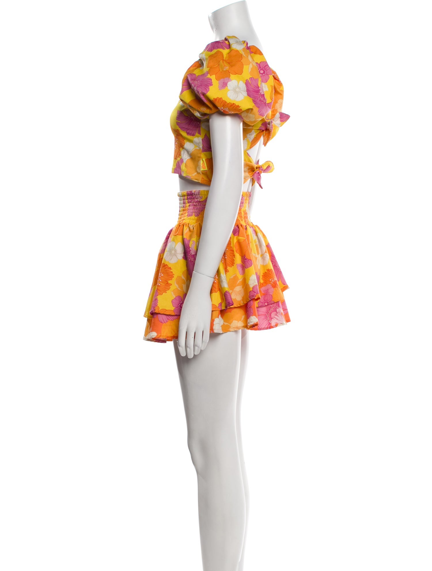 Agua Bendita Floral Print Ruffle Embellishment Skirt Set