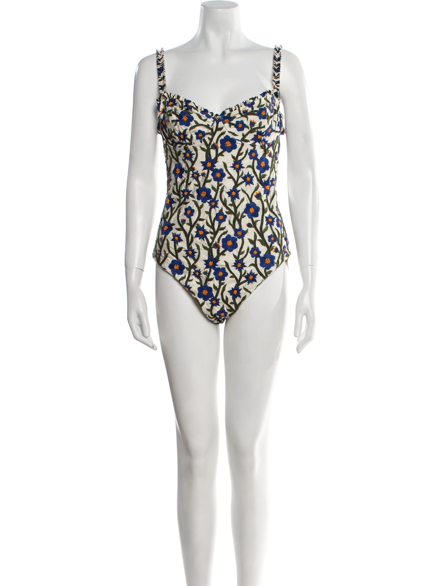Agua Bendita Printed Embroidered Accent One-Piece