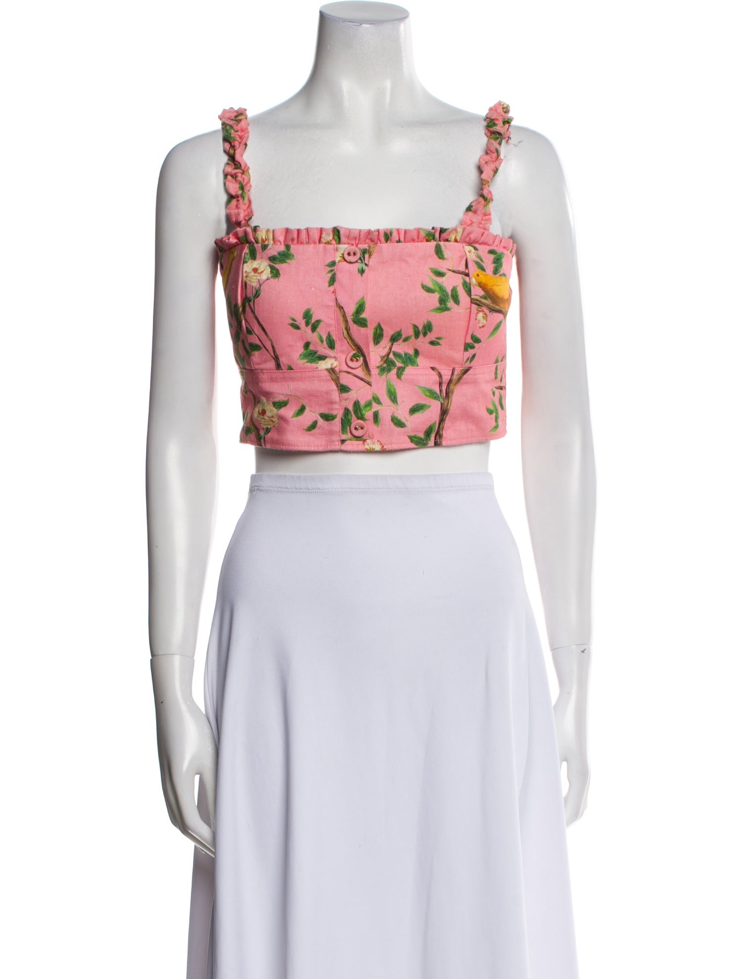 Agua Bendita Floral Print Square Neckline Crop Top