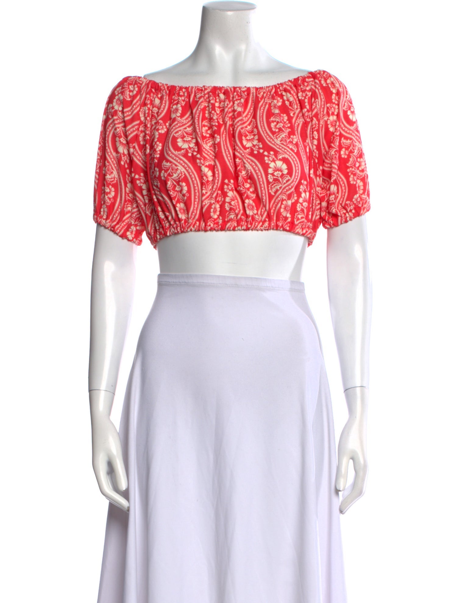 Agua Bendita Paisley Print Bateau Neckline Crop Top