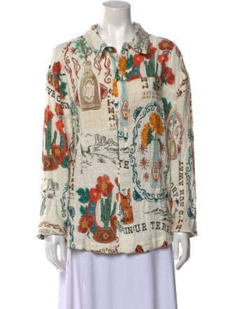 Agua Bendita Printed Long Sleeve Button-Up Top