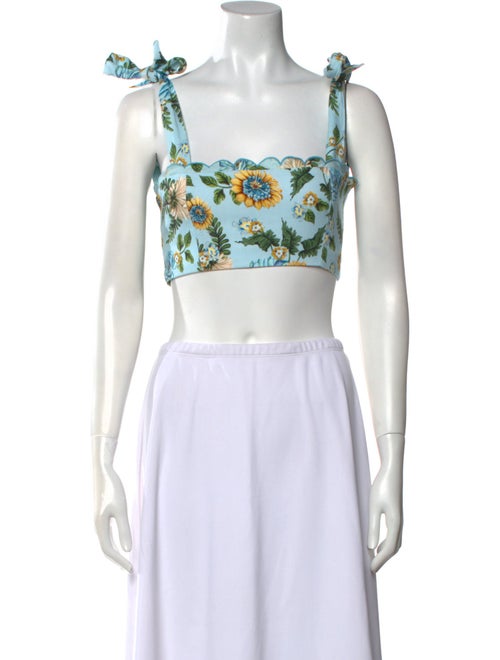Agua Bendita Floral Print Square Neckline Crop Top
