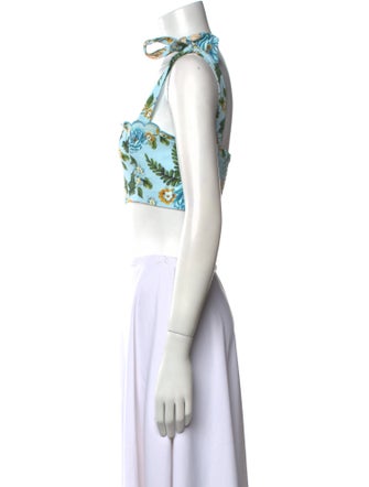 Agua Bendita Floral Print Square Neckline Crop Top