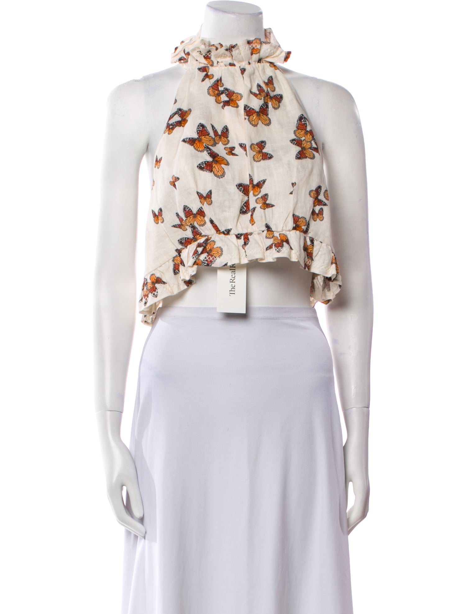 Agua Bendita Linen Floral Print Crop Top