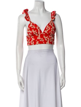 Agua Bendita Floral Print V-Neck Crop Top