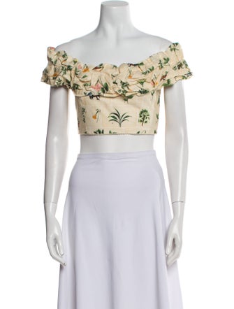 Agua Bendita Linen Floral Print Crop Top