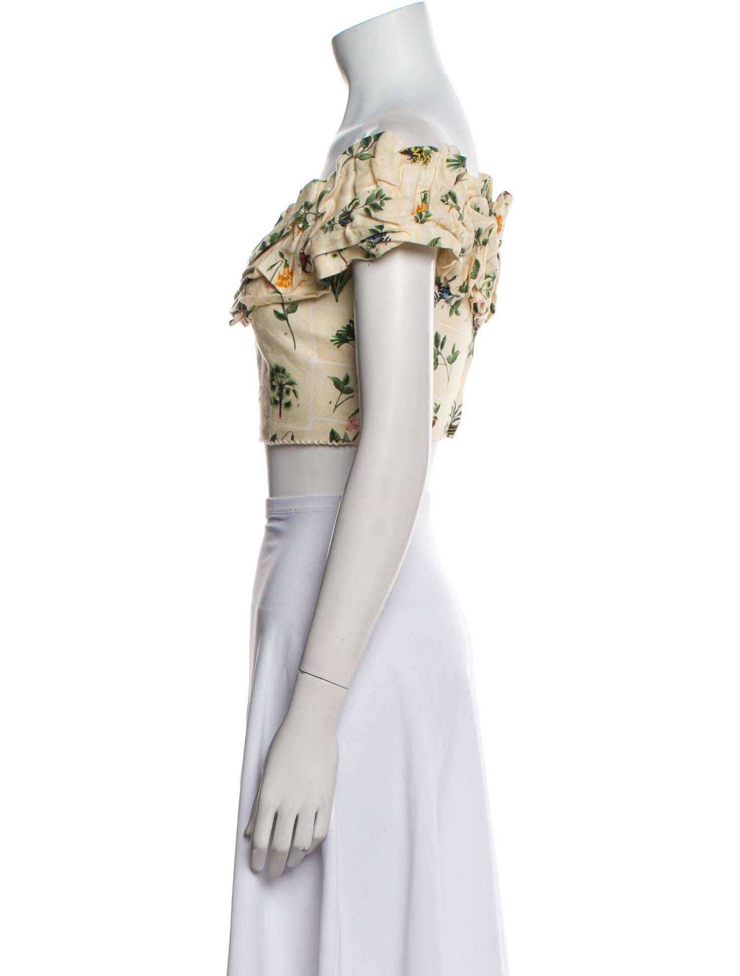 Agua Bendita Linen Floral Print Crop Top