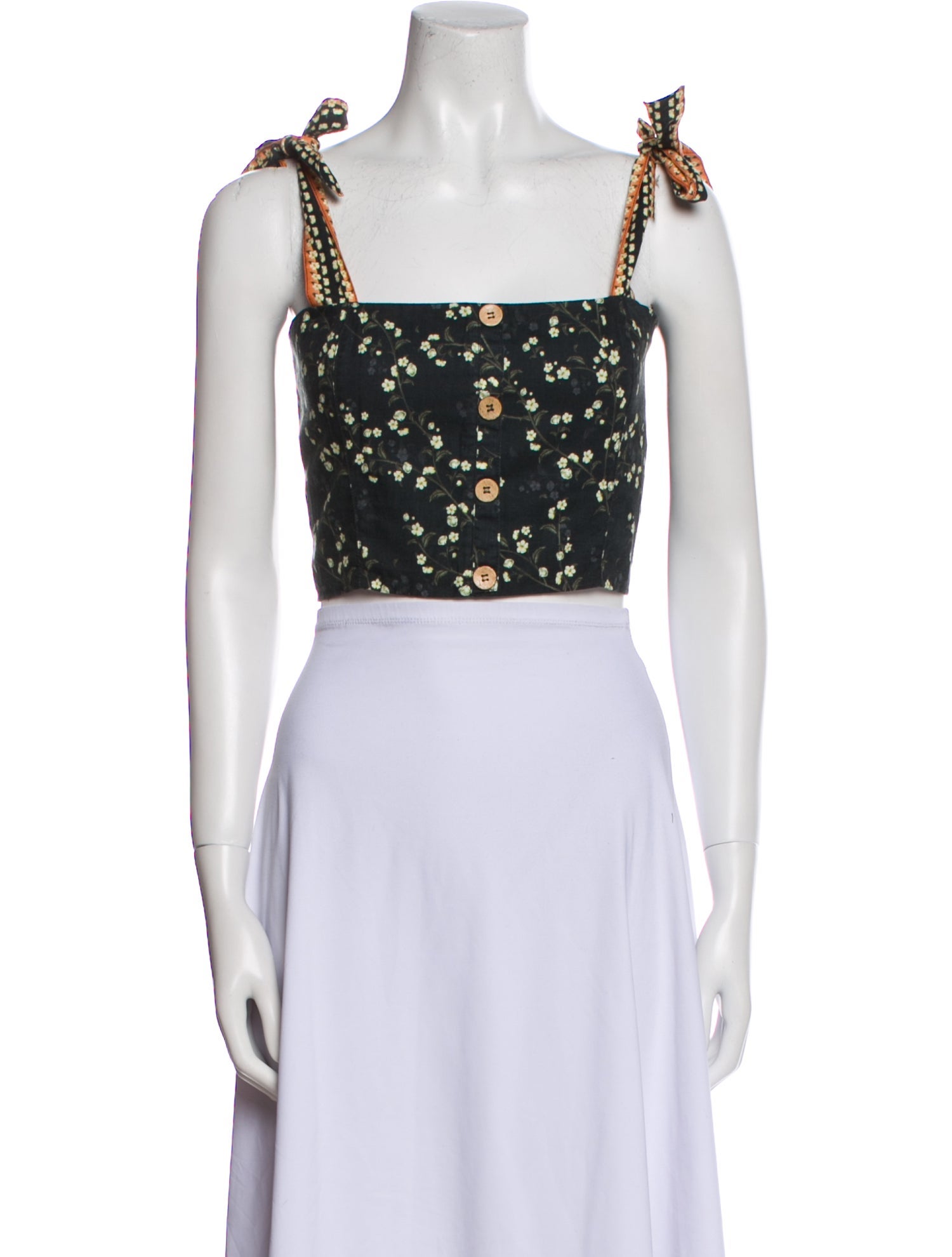 Agua Bendita Printed Square Neckline Crop Top