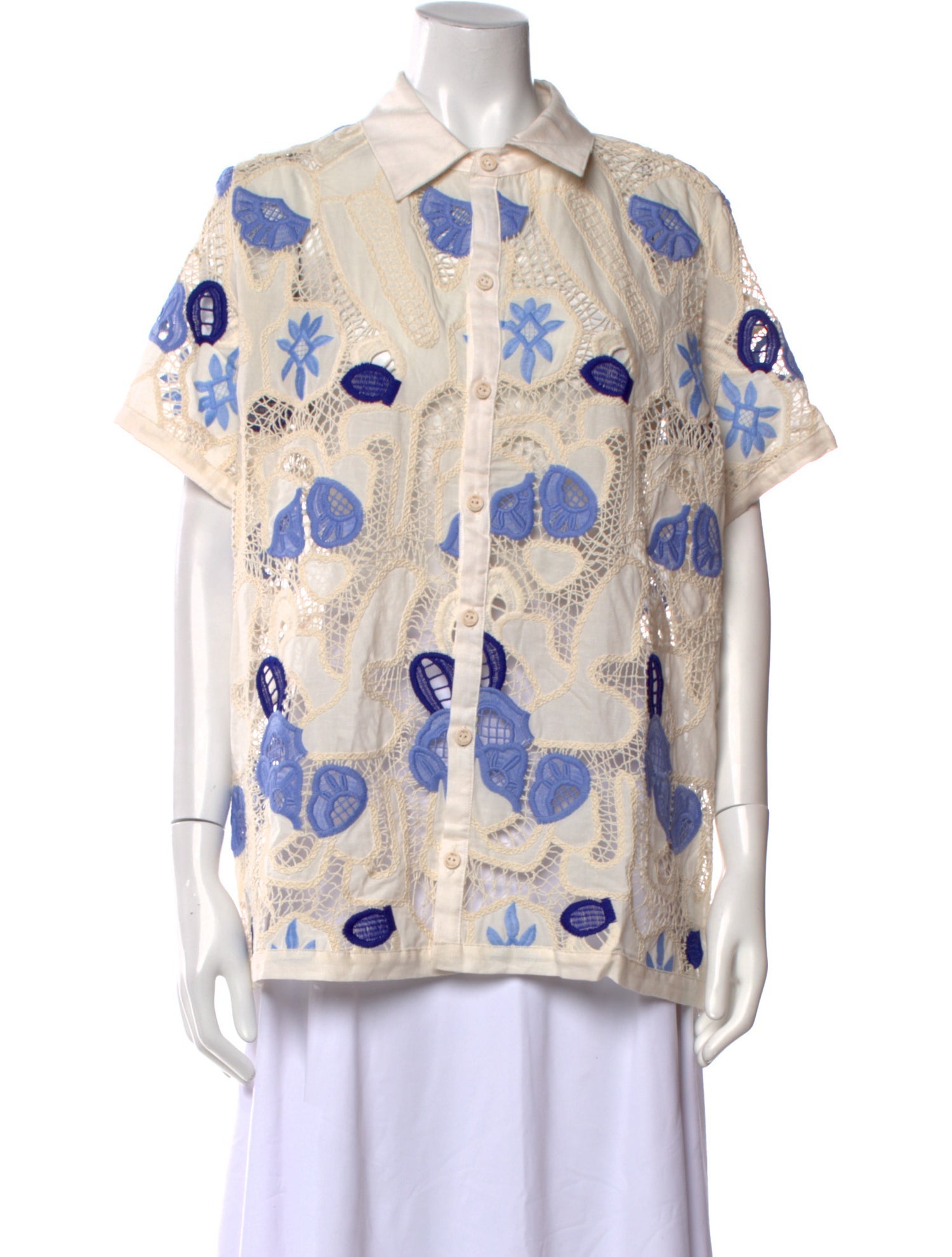 Agua Bendita Printed Short Sleeve Button-Up Top