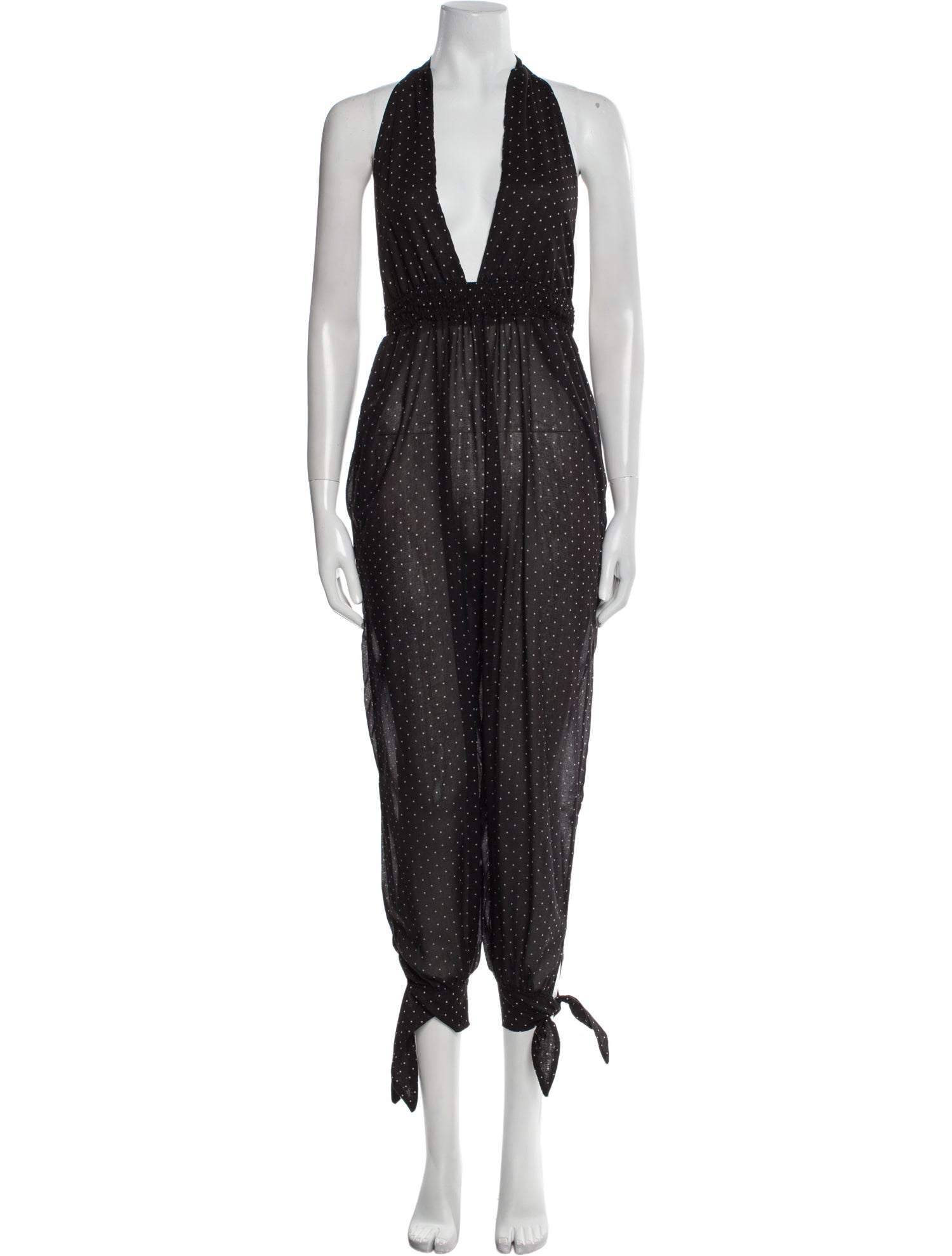 Agua Bendita Polka Dot Print Plunge Neckline Jumpsuit