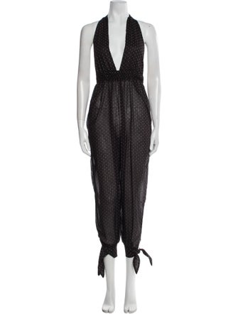 Agua Bendita Polka Dot Print Plunge Neckline Jumpsuit