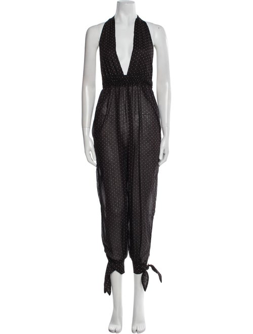 Agua Bendita Polka Dot Print Plunge Neckline Jumpsuit