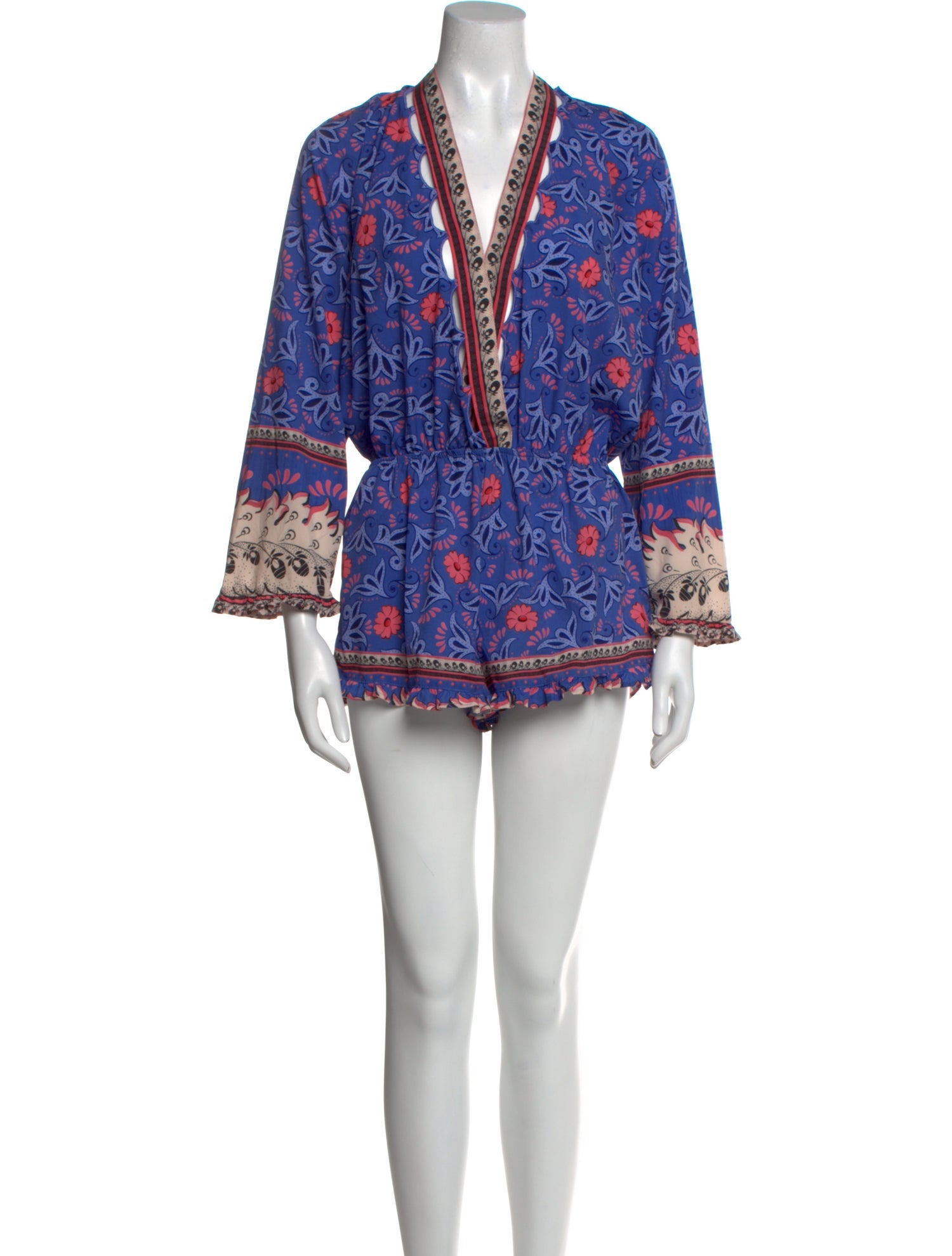 Agua Bendita Floral Print Plunge Neckline Romper