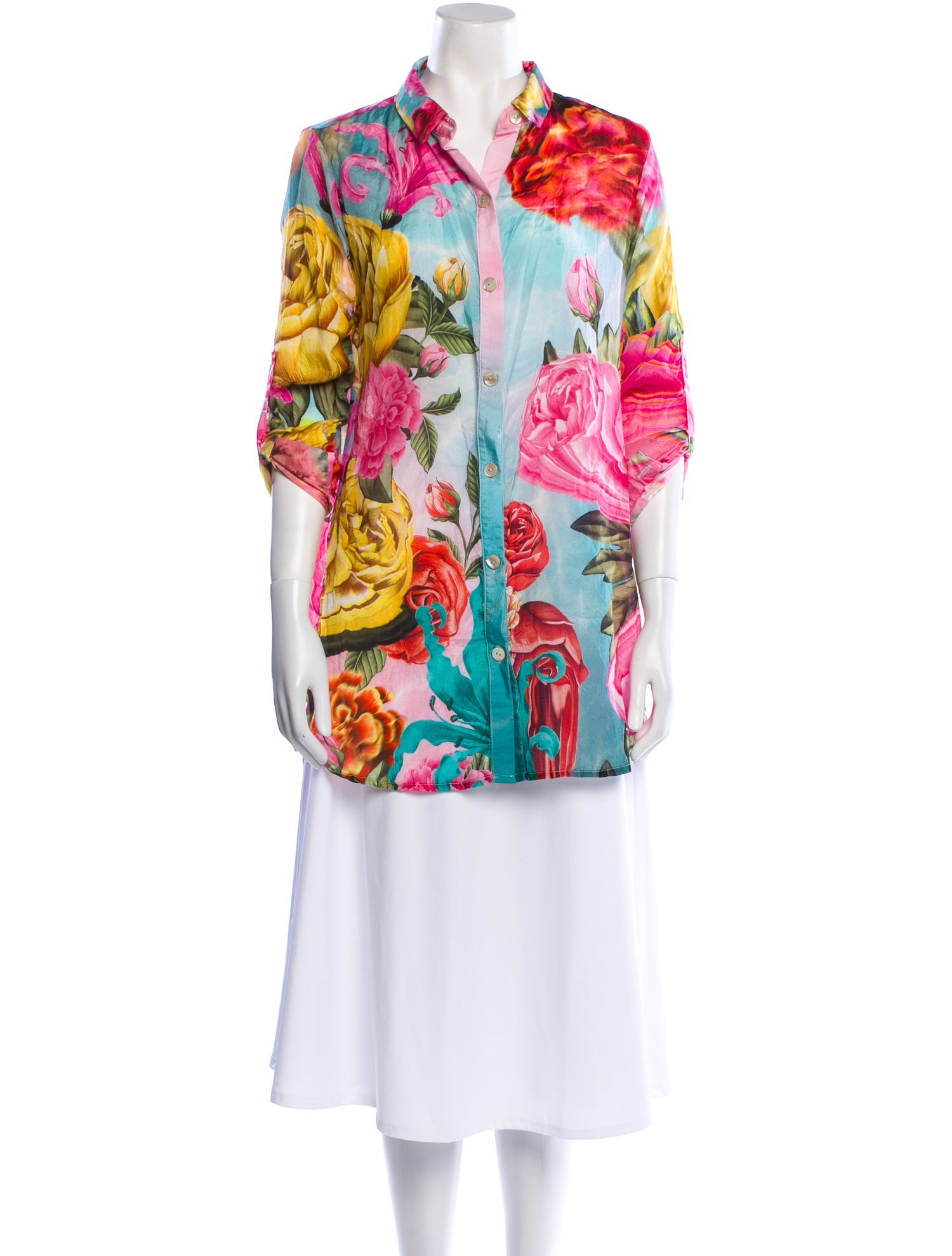 Agua Bendita Floral Print Three-Quarter Sleeve Tunic