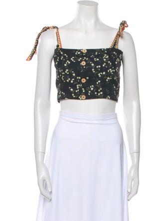 Agua Bendita Floral Print Square Neckline Crop Top