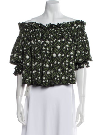 Agua Bendita Printed Off-The-Shoulder Crop Top