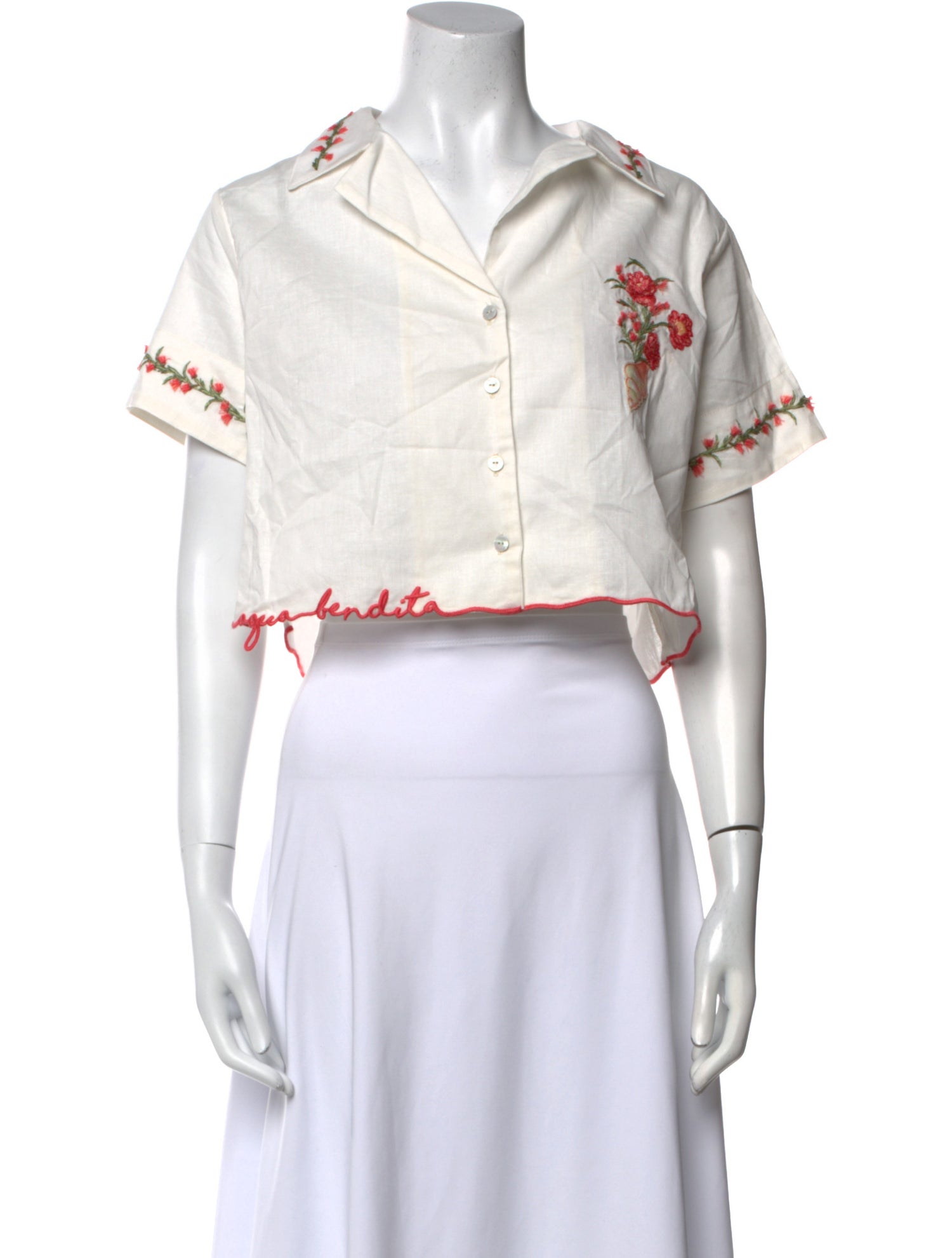 Agua Bendita Floral Print Short Sleeve Crop Top