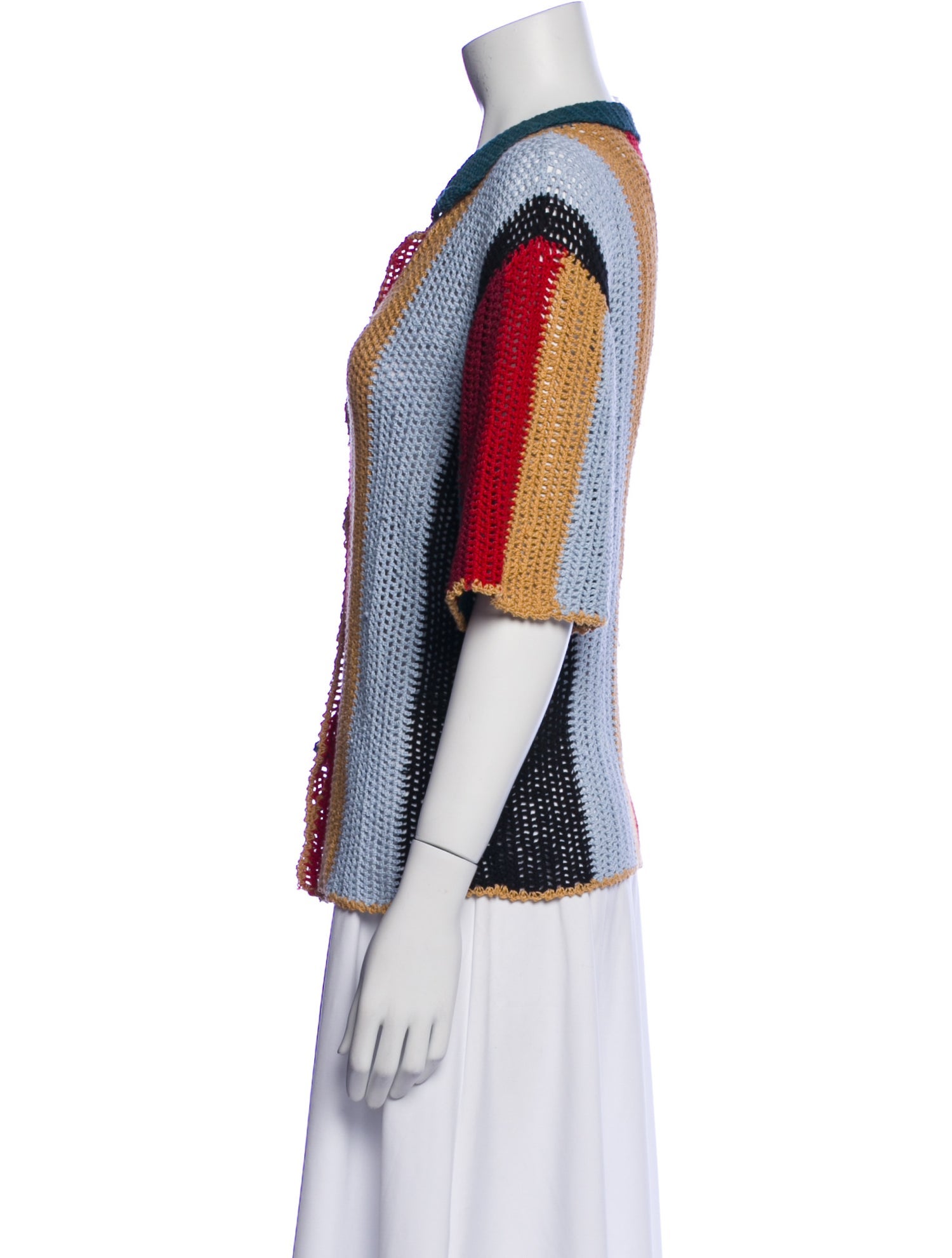 Agua Bendita Crochet Colorblock Pattern Button-Up Top