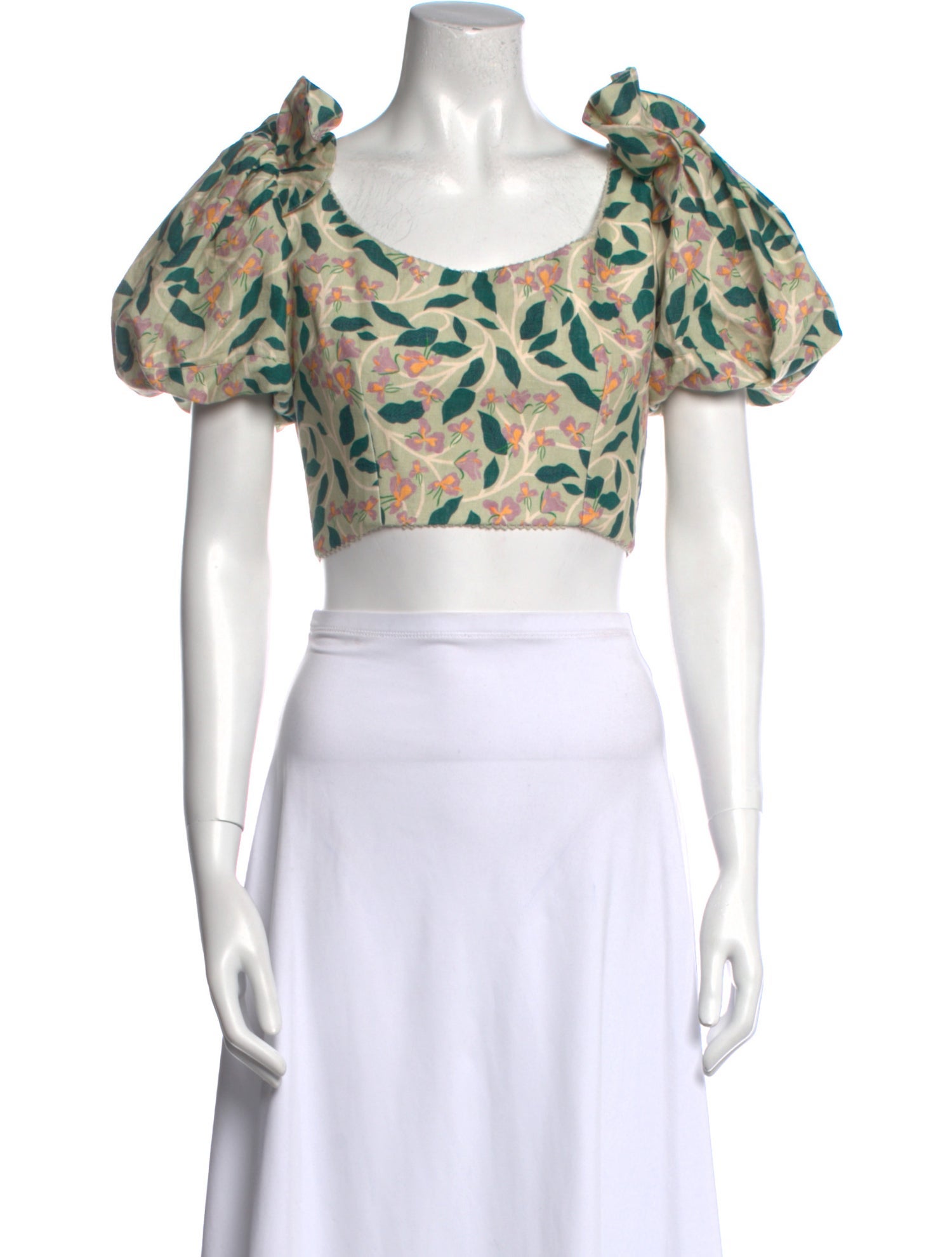 Agua Bendita Linen Floral Print Crop Top