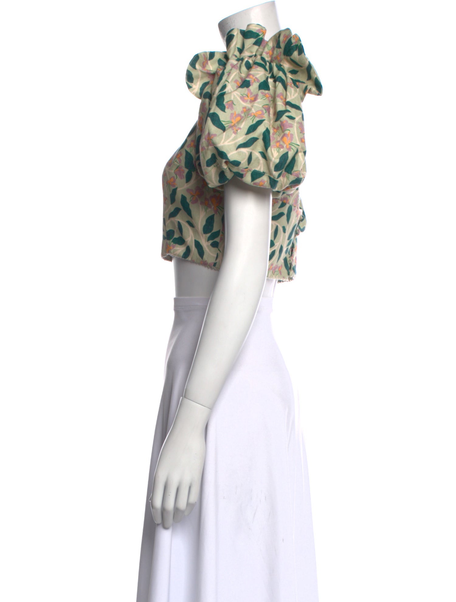 Agua Bendita Linen Floral Print Crop Top