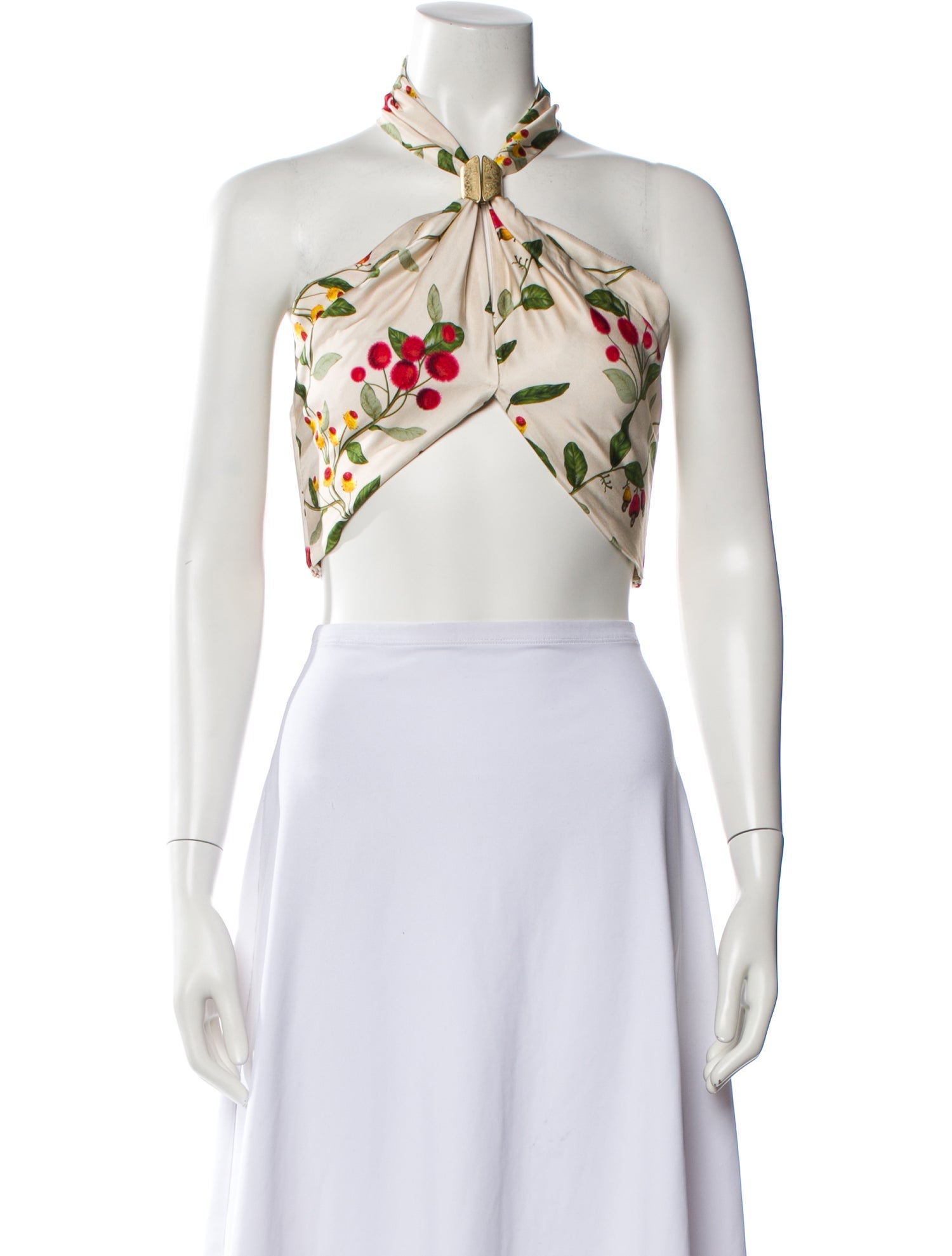 Agua Bendita Floral Print Halterneck Crop Top