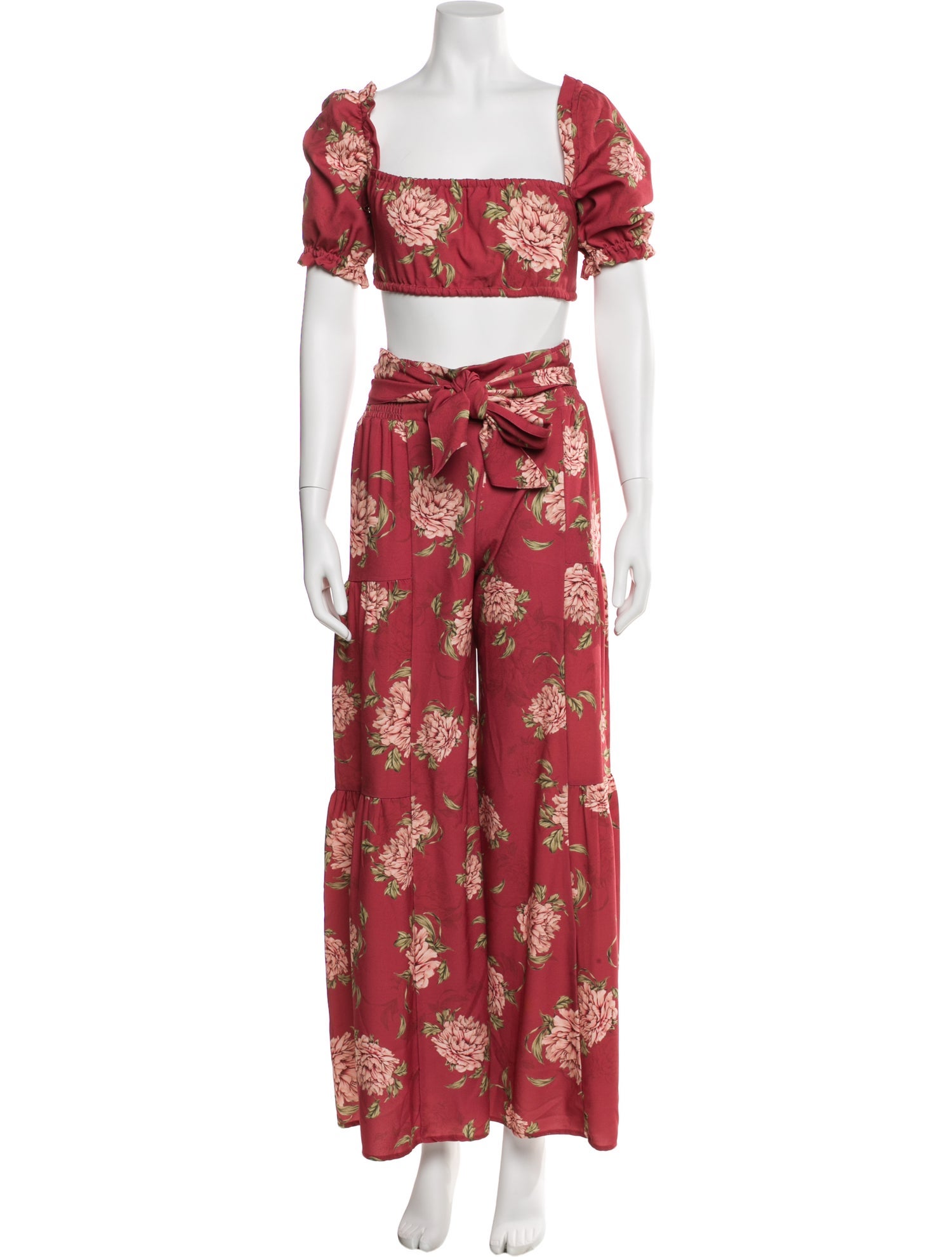 Agua Bendita Floral Print Ruffle Embellishment Pant Set