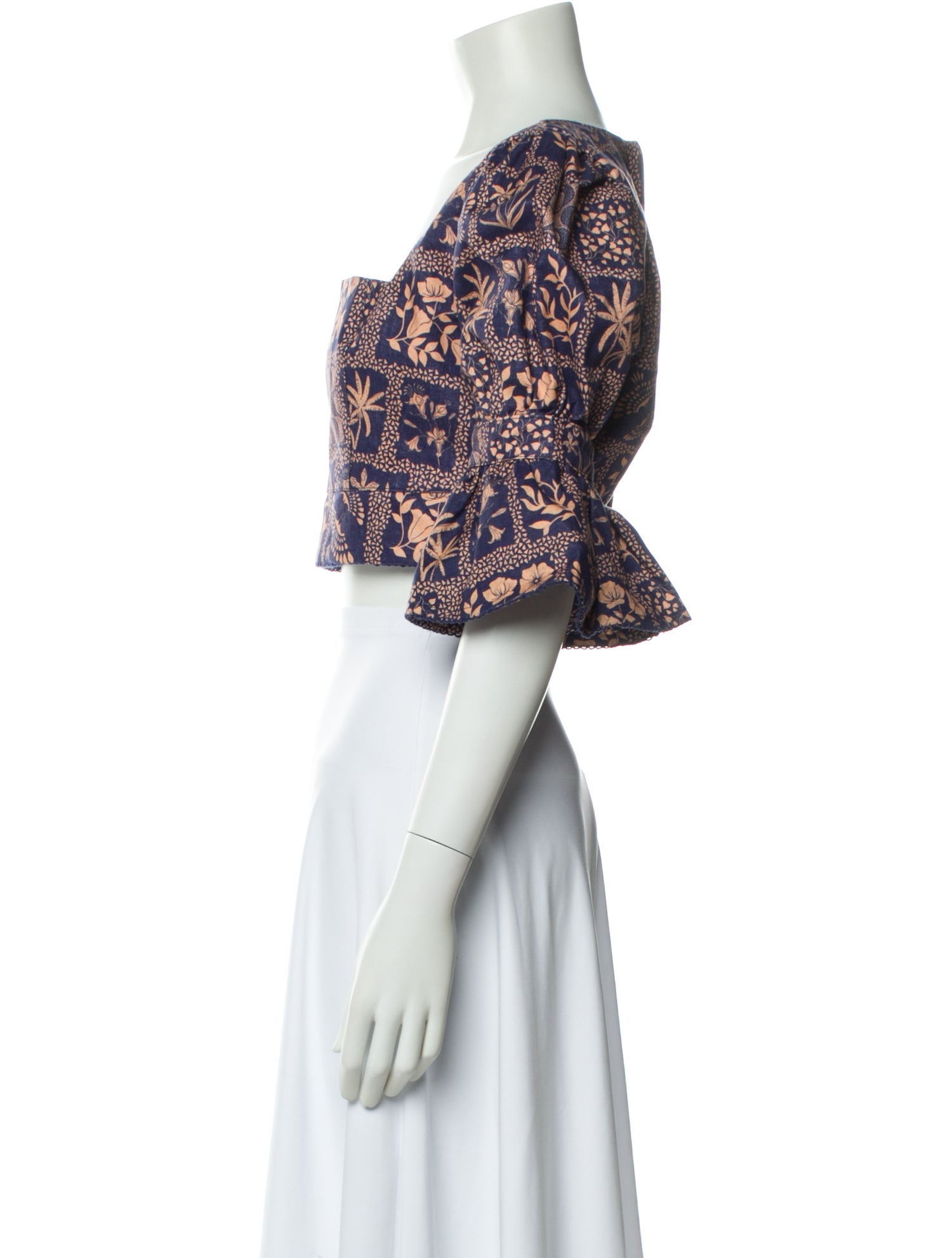 Agua Bendita Floral Print Square Neckline Crop Top