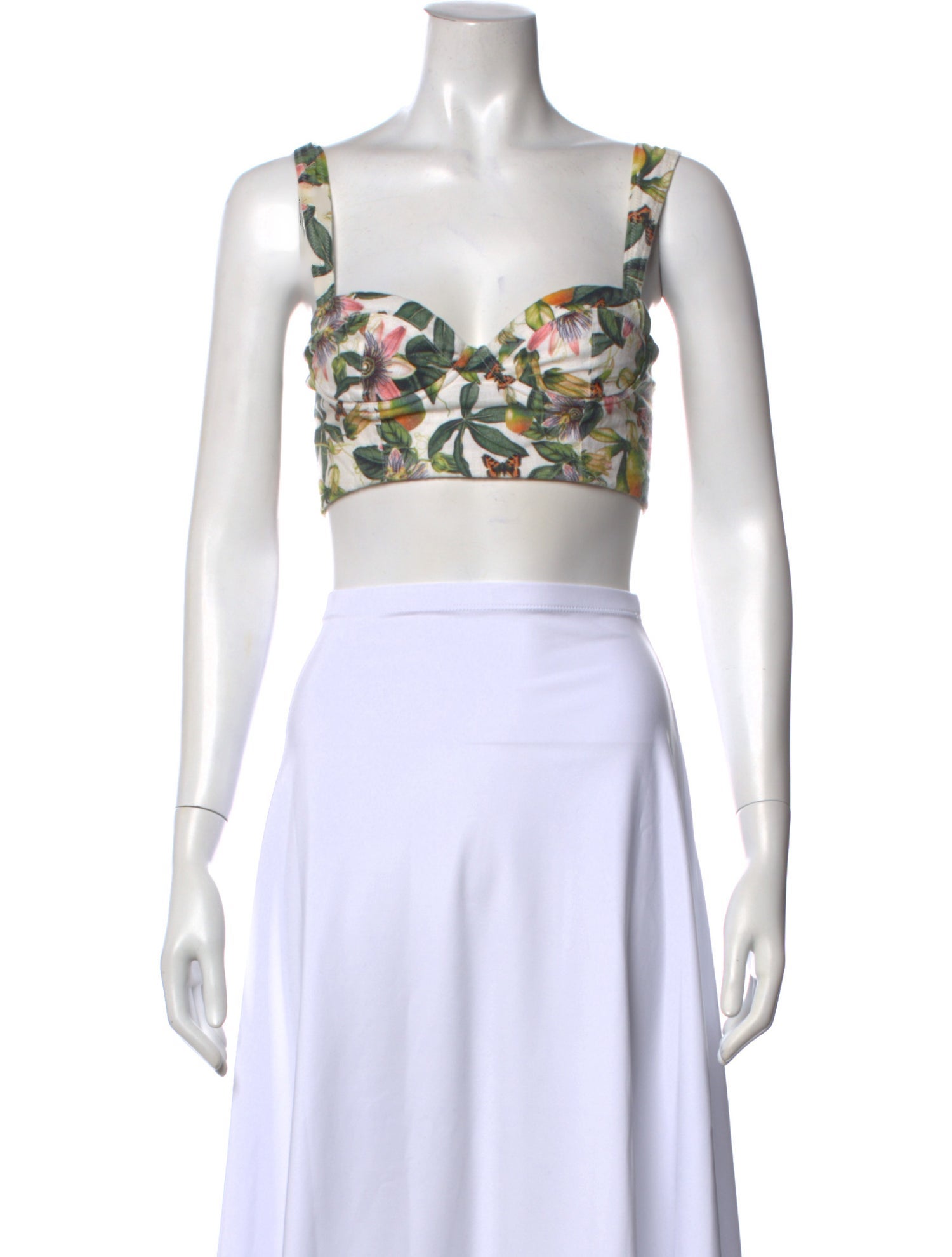 Agua Bendita Linen Floral Print Crop Top