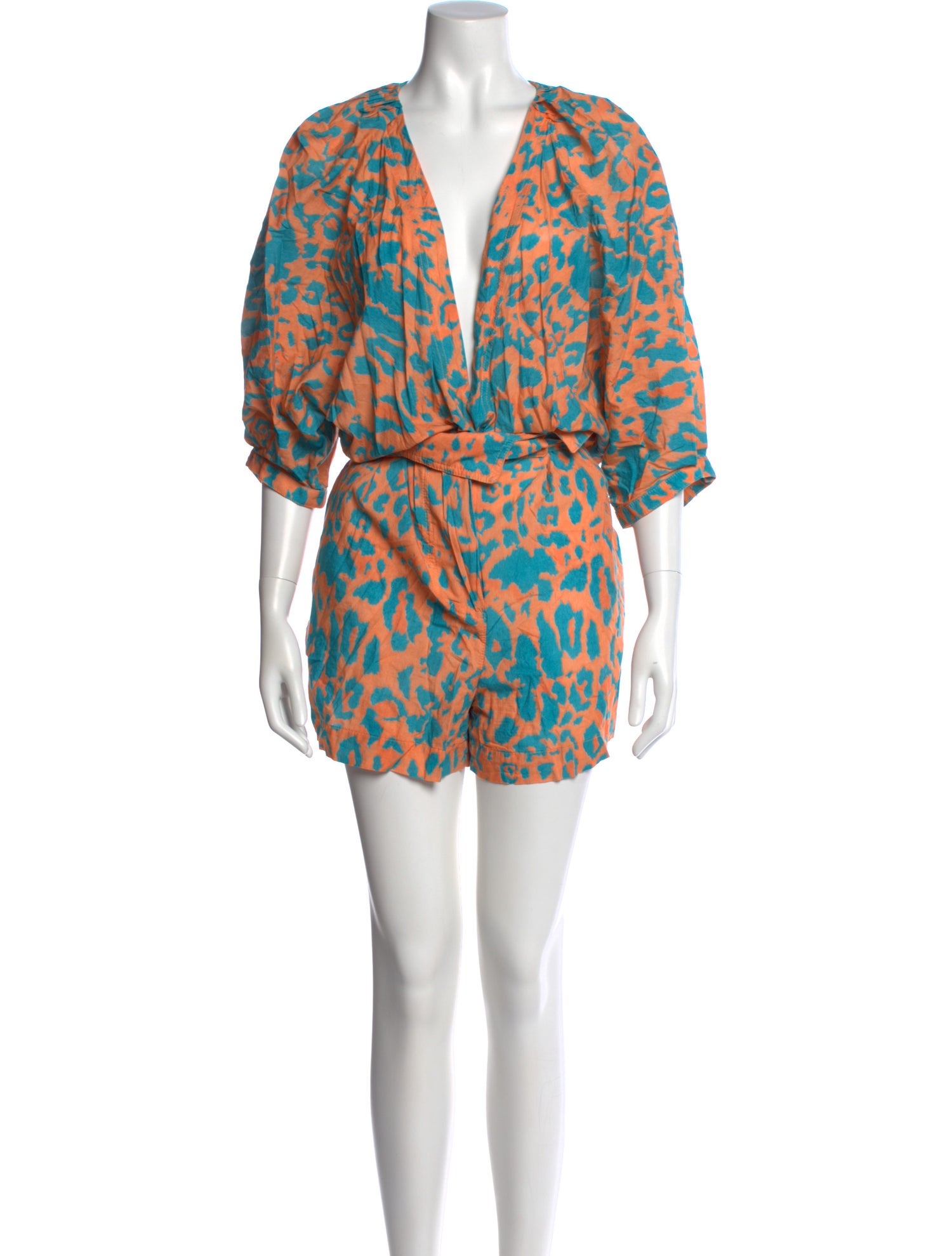 Agua Bendita Printed Plunge Neckline Romper