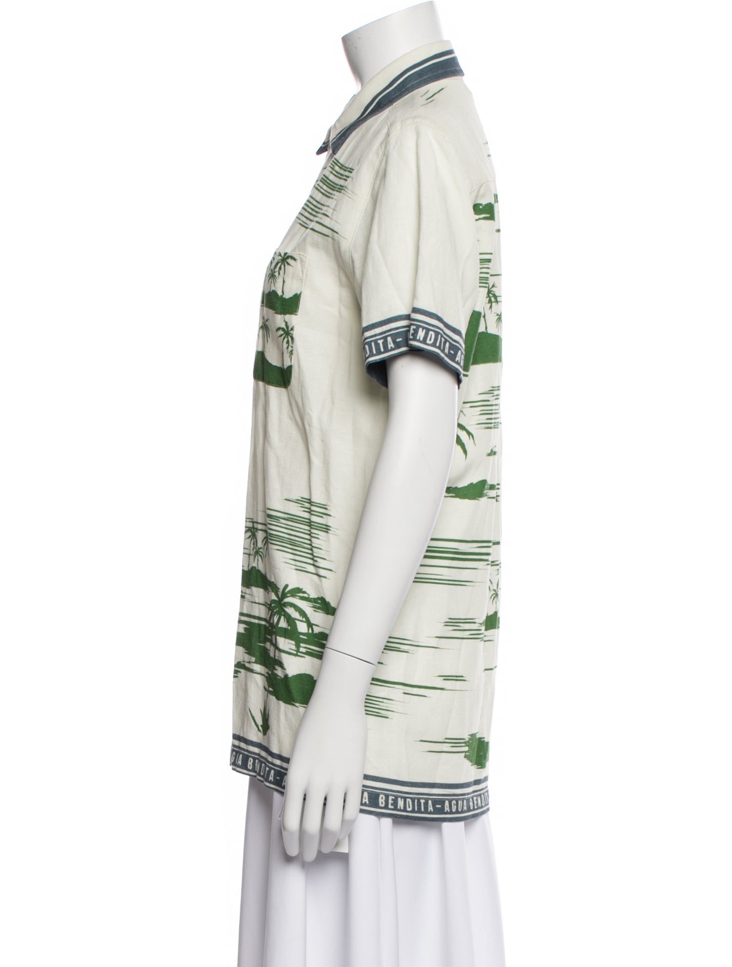 Agua Bendita Graphic Print Short Sleeve Button-Up Top