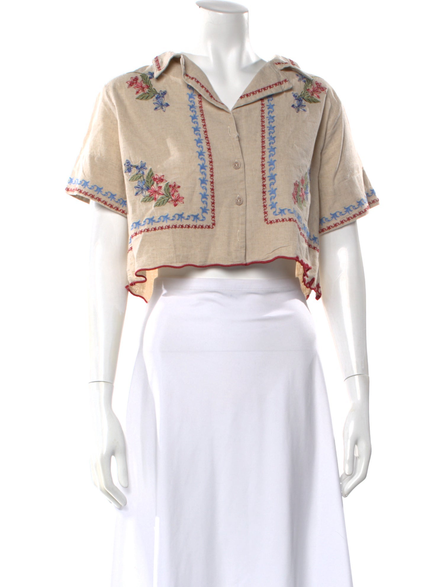 Agua Bendita Floral Print Short Sleeve Crop Top