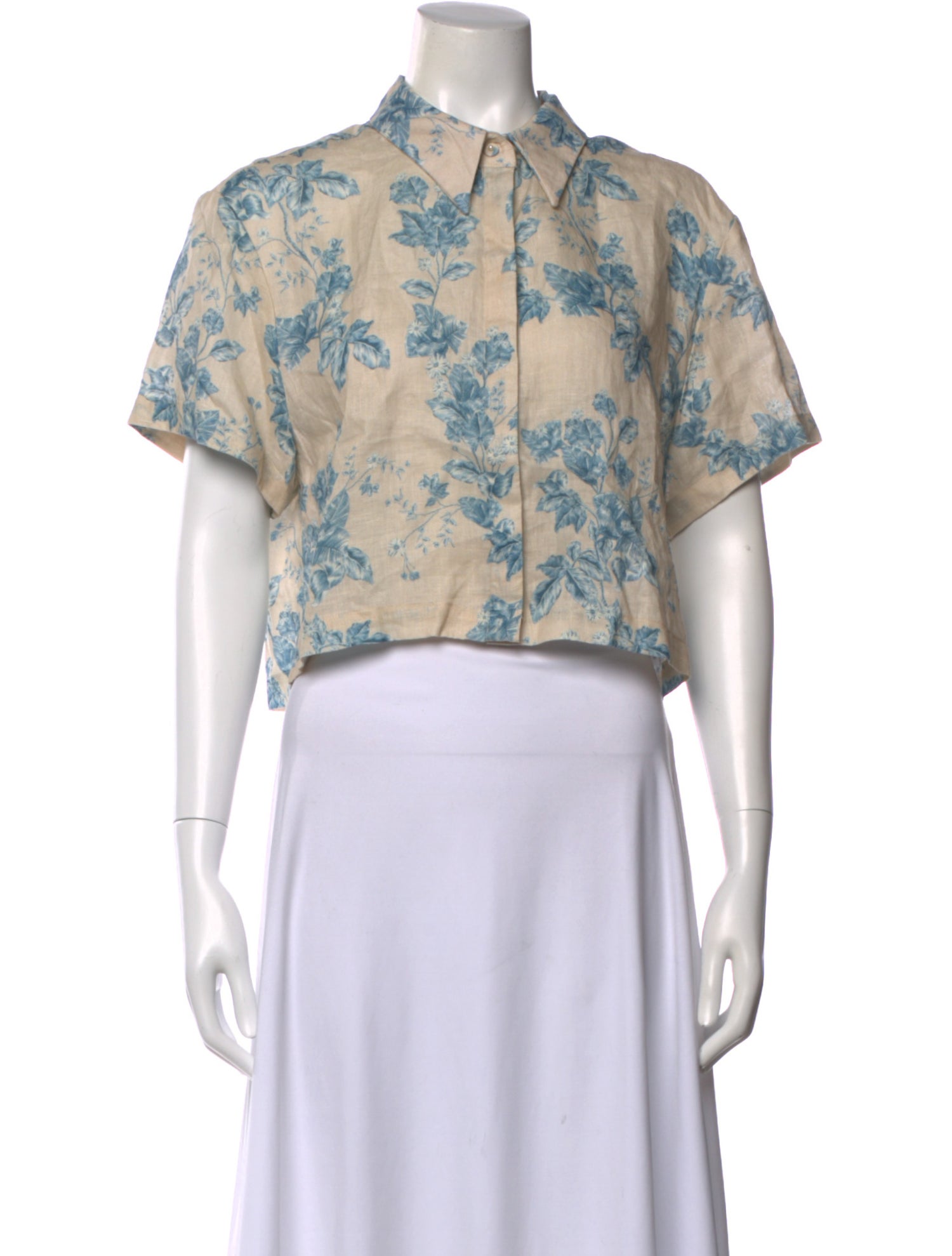 Agua Bendita Linen Floral Print Crop Top