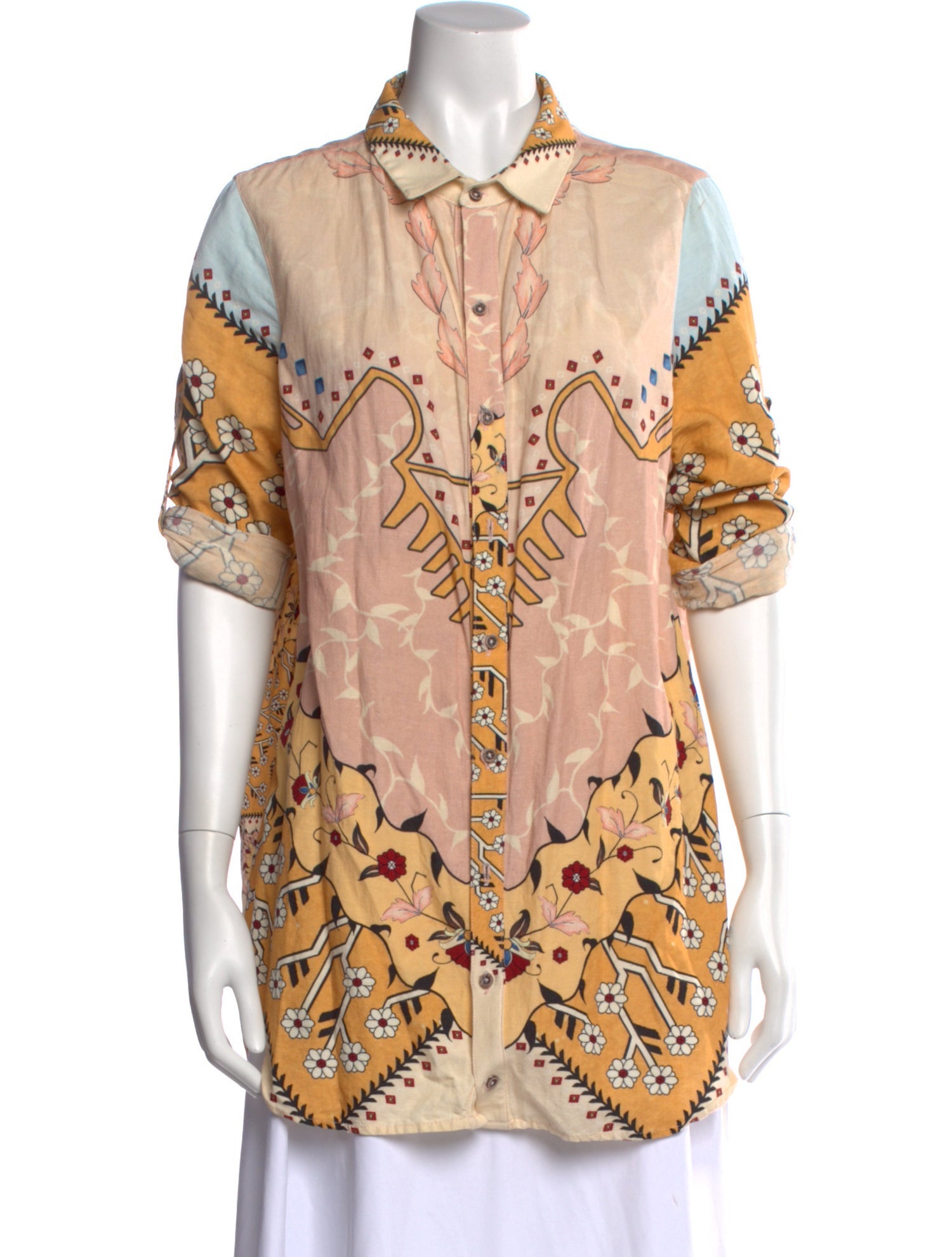 Agua Bendita Floral Print Three-Quarter Sleeve Blouse