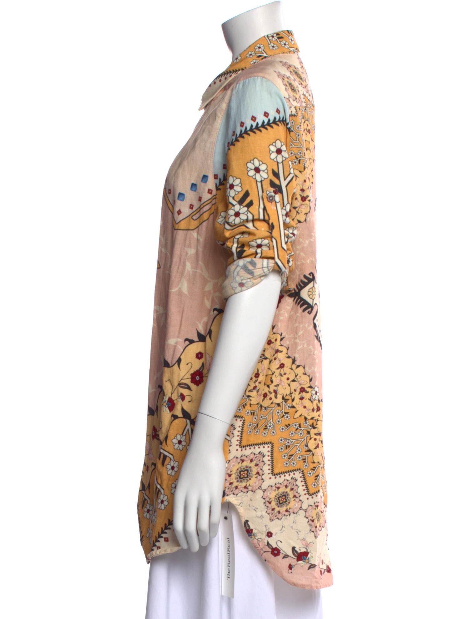 Agua Bendita Floral Print Three-Quarter Sleeve Blouse