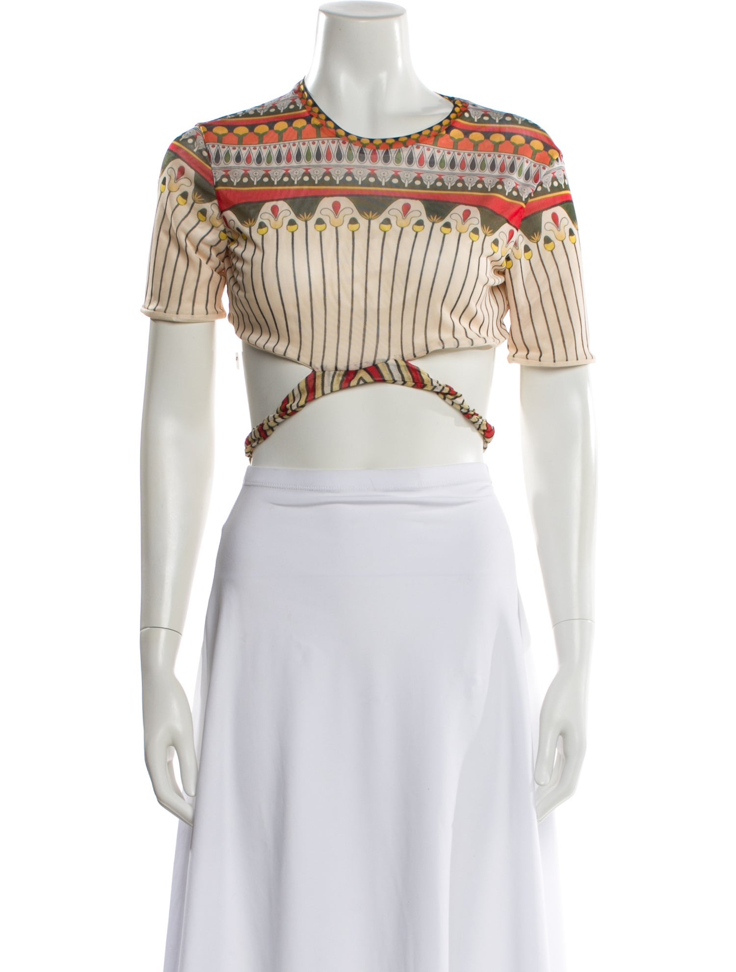 Agua Bendita Patterned Crew Neck Crop Top