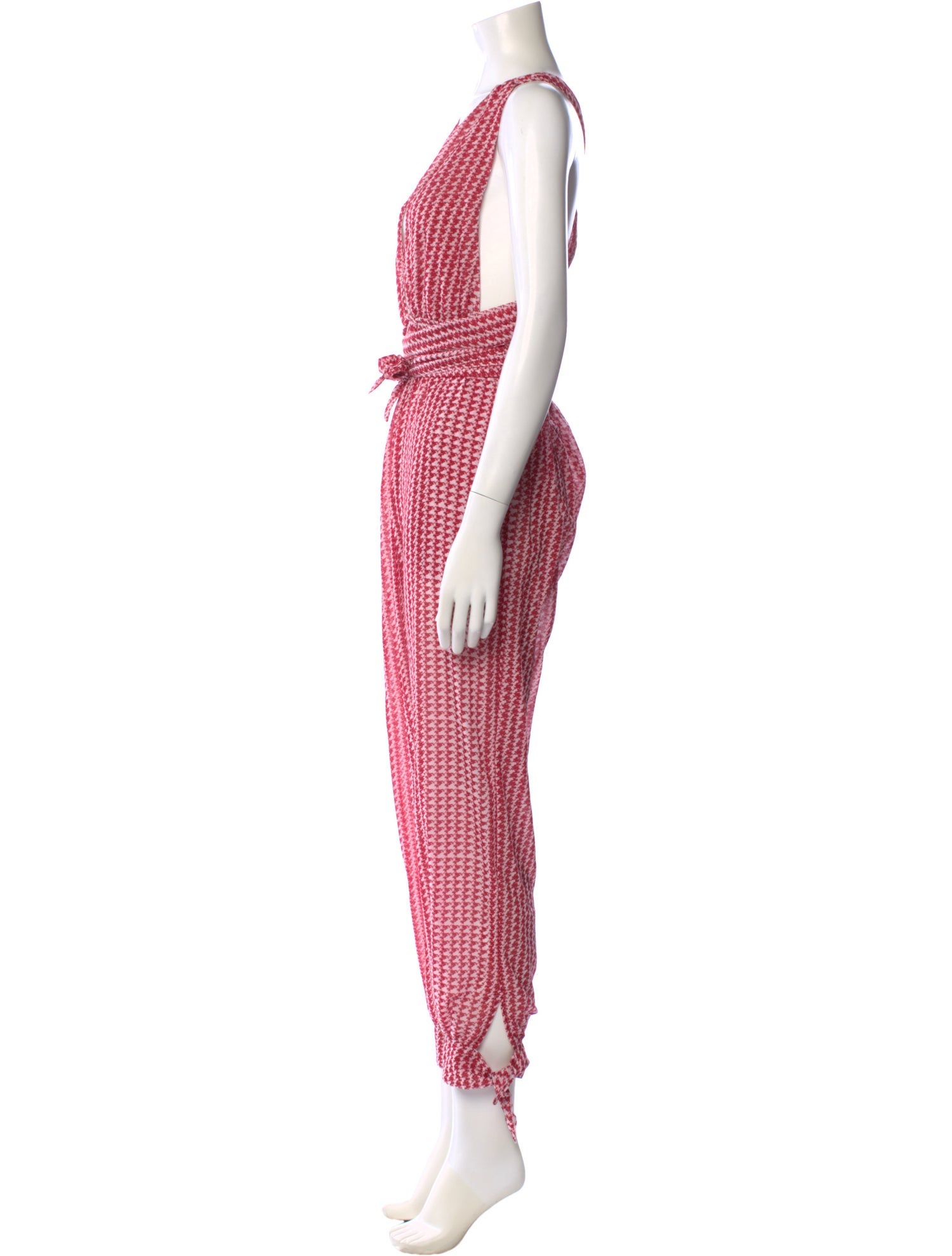 Agua Bendita Houndstooth Print Plunge Neckline Jumpsuit