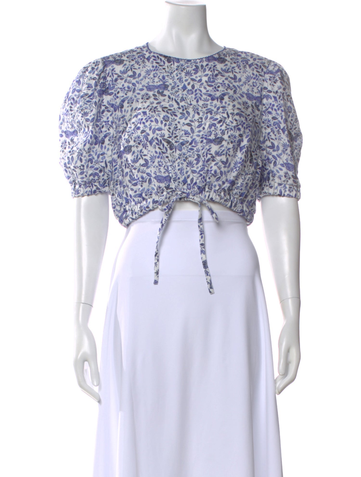 Agua Bendita Linen Floral Print Crop Top