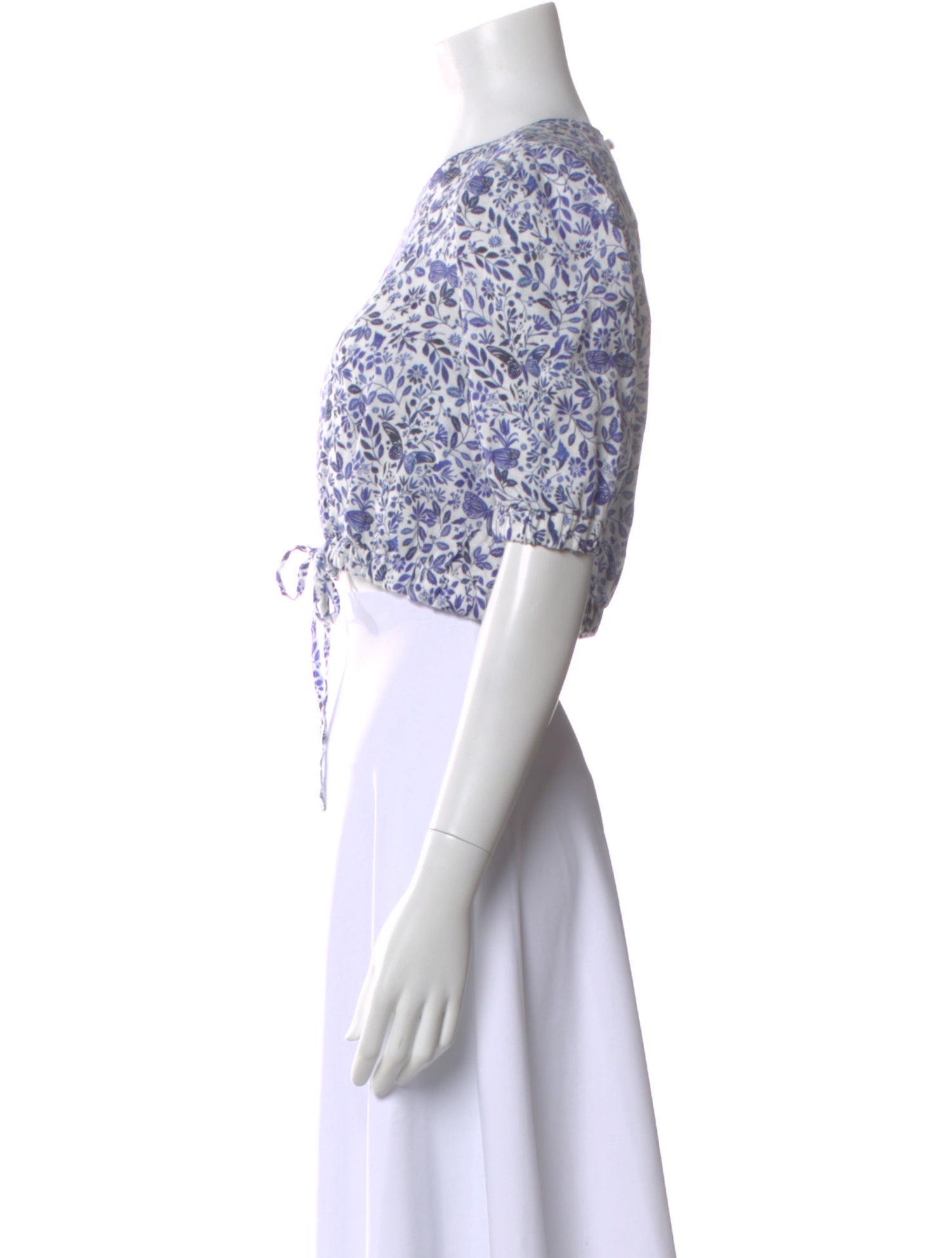 Agua Bendita Linen Floral Print Crop Top