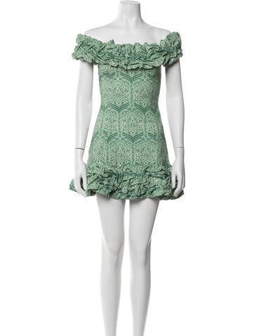 Pre-owned Agua Bendita Floral Print Mini Dress W/ Tags In Green