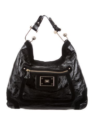 Anya Hindmarch Suede-Accented Patent Leather Hobo