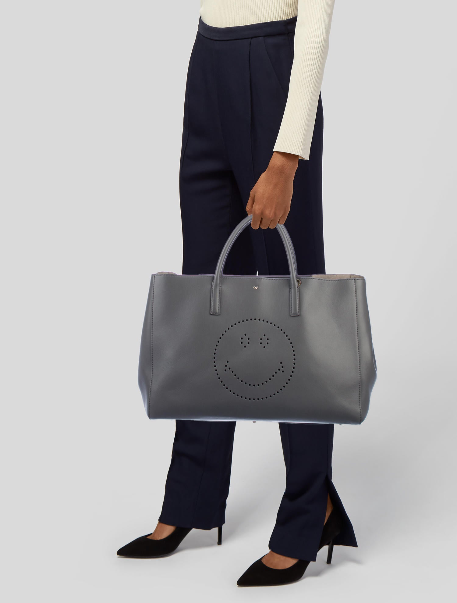 Anya Hindmarch Ebury Maxi Featherweight Smiley Tote - Grey Totes 